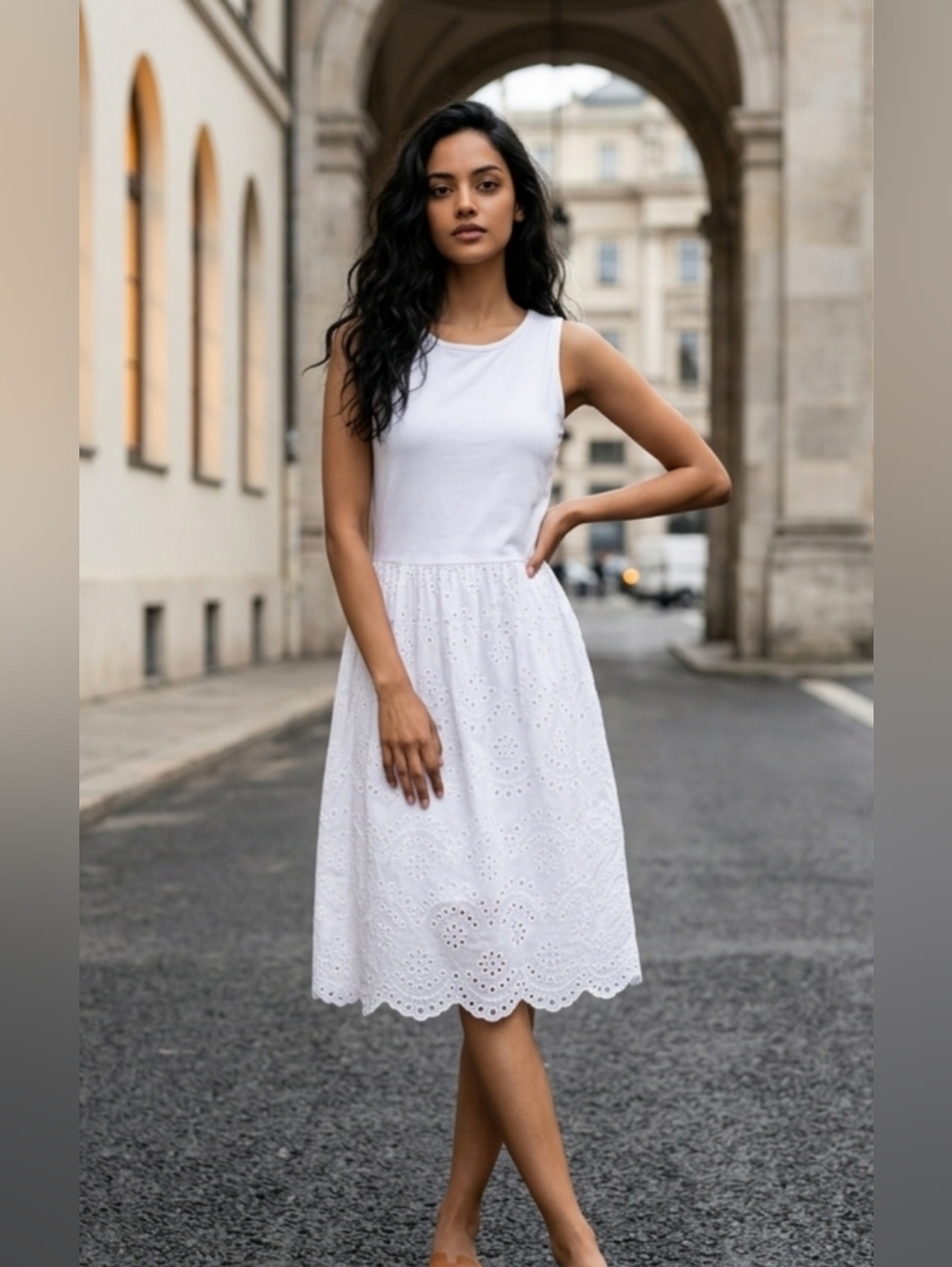 Steve Madden White Eyelet Midi Low Back Summer dress Women's Junior Size Small